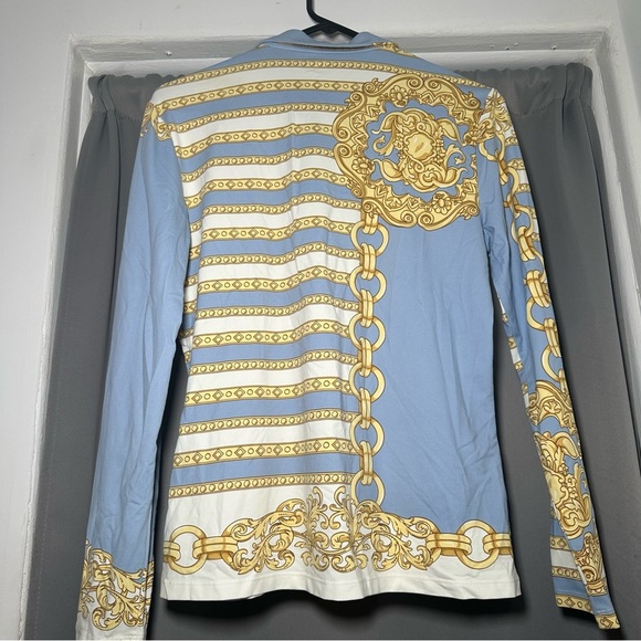 J.McLaughlin Catalina Cloth Blue & Gold Chain Print Long Sleeve Shirt Size Large - Picture 11 of 13